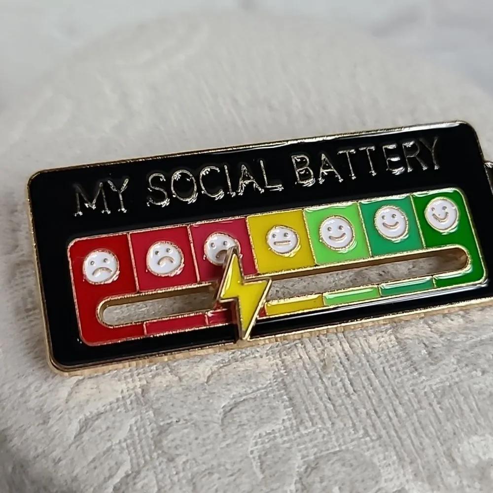 Social Battery Enamel Pin Introvert Mood Meter Lapel Pin Novelty Badge Whimsy